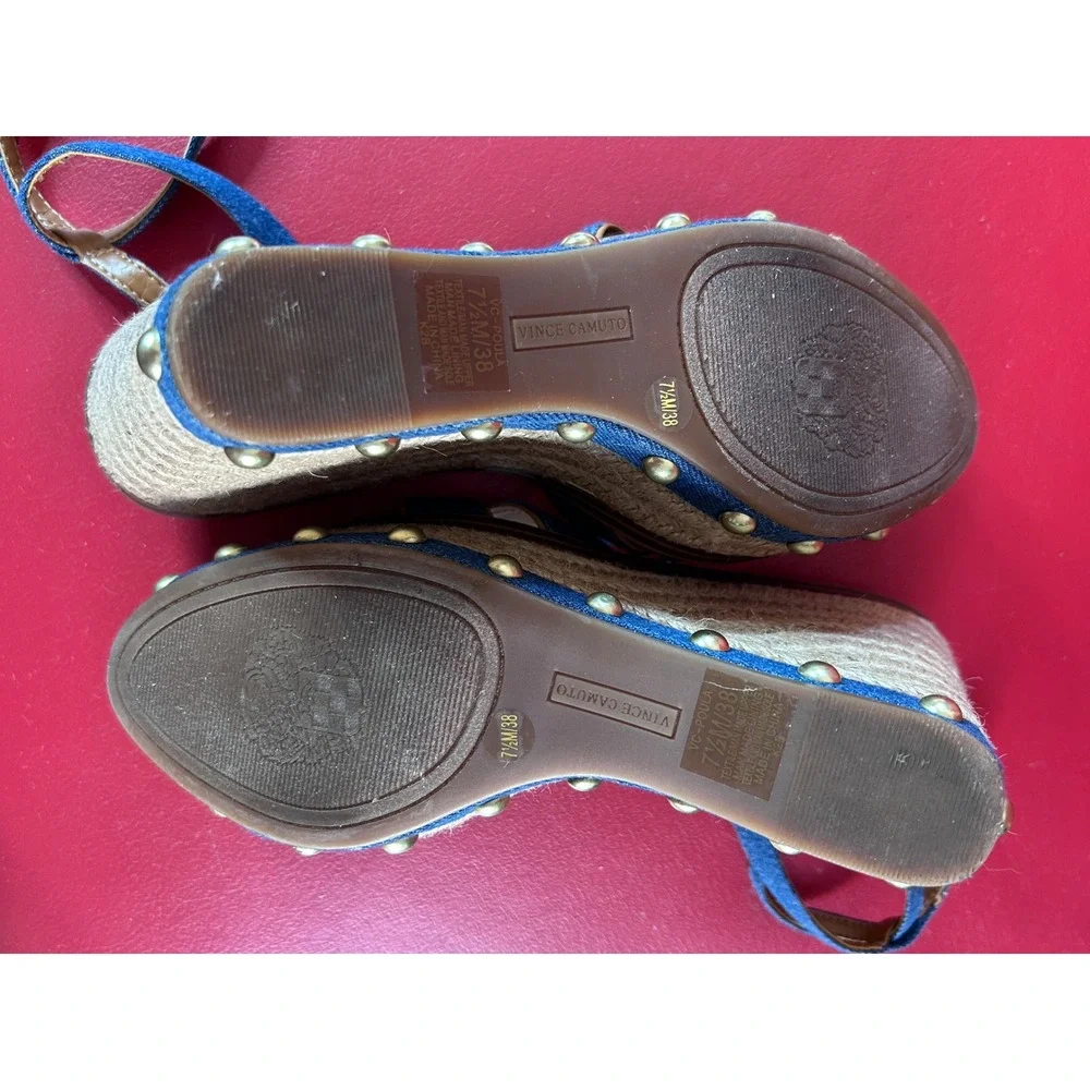 Vince Camuto Women's Denim Espadrille Wedge Sandals Studded Platform Poula 7.5 - Picture 6 of 12